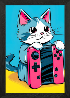 Gaming Katze gerahmtes Wandbild Poster Leinwanddruck Bild