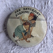 Norman Rockwell VNTG Saturday Evening Post Playing Marbles Tin Series 1 Lid Bent
