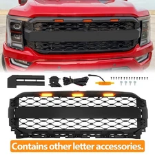 For 2021-2023 FORD F150 Grille Raptor style Front Bumper Grill W/LED Matte Black