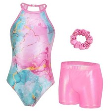Gymnastics Leotards for Girls Sparkly Sleeveless Clasp Back 4-5T Pink Marble
