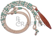 Natural Rope Turquoise Knots Raw Hide Leather Horse Tack Show Romal Romel Reins1