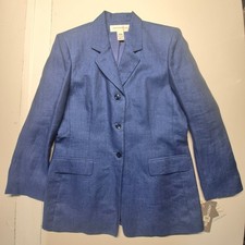 Jones New York Womens Blue 100 Linen Herringbone Blazer Jacket Size 12 NWT USA