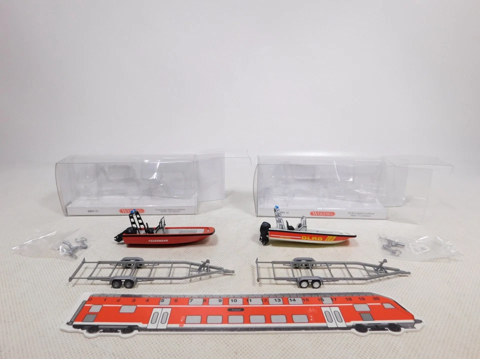 Wiking 1:87 H0 2x Boot Lehmar 0095 48 DLRG 0095 49 Feuerwehr NEUW+OVP #EG978-0,5