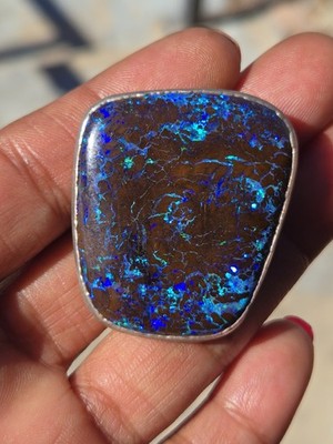 Beautiful Sterling Silver Australian Natural Boulder Opal Bolo Tie Center Slider