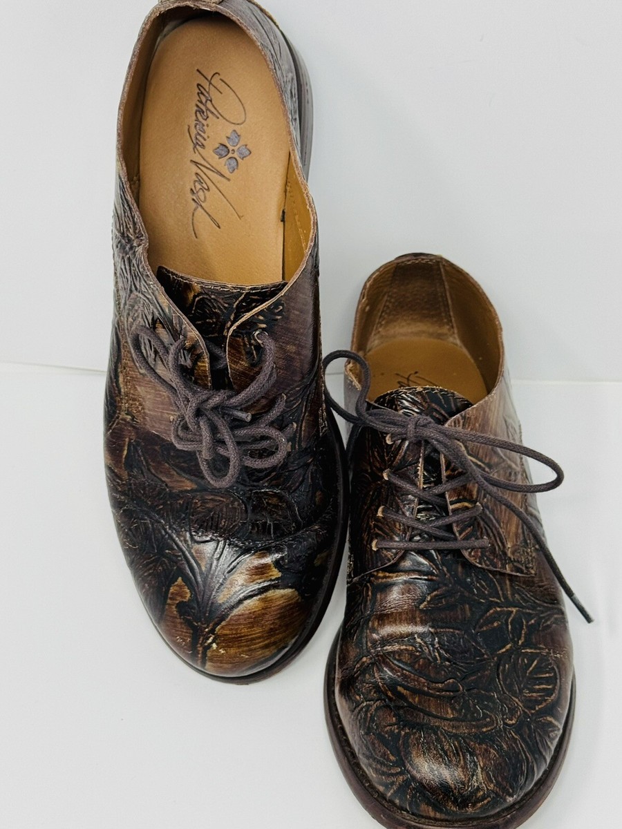Clearance Shoes Mark Nash Shoes Patricia Nash Womens Size Brown Leather  Floral Embossed Oxfords Shoes