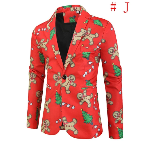 Mens Christmas Blazer Festive Coat Print Suits Jacket Xmas Party Jacket Costumes - Picture 44 of 54