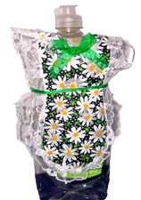 Daisy Floral Print Apron Cover-up Pancake Syrup Catsup Dish Soap Bottle Fun Gift