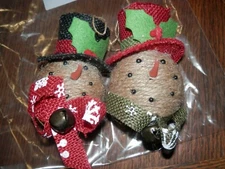 Set of 2 Snowman Head Christmas Tree Ornament Tree 3 x 4.5 in
