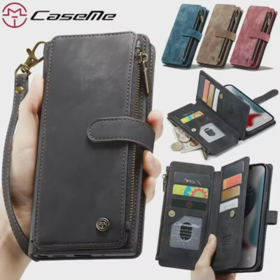 CaseMe For iPhone 17e Air 16e 15 14 13 12 11 Pro Max Zipper Wallet Leather Case
