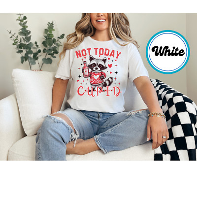 Not Today Cupid T-Shirt Funny Raccoon Valentine's Day Graphic Top Gift for Women