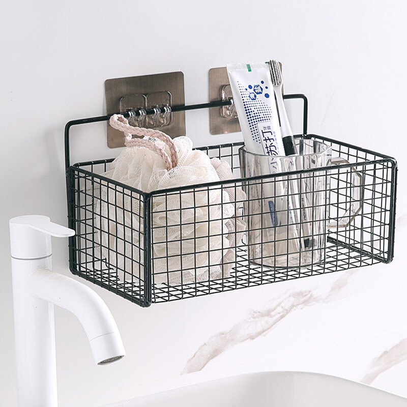 Black WallMounted Bathroom Shelf Shower Shampoo Rack Kitchen Condiment