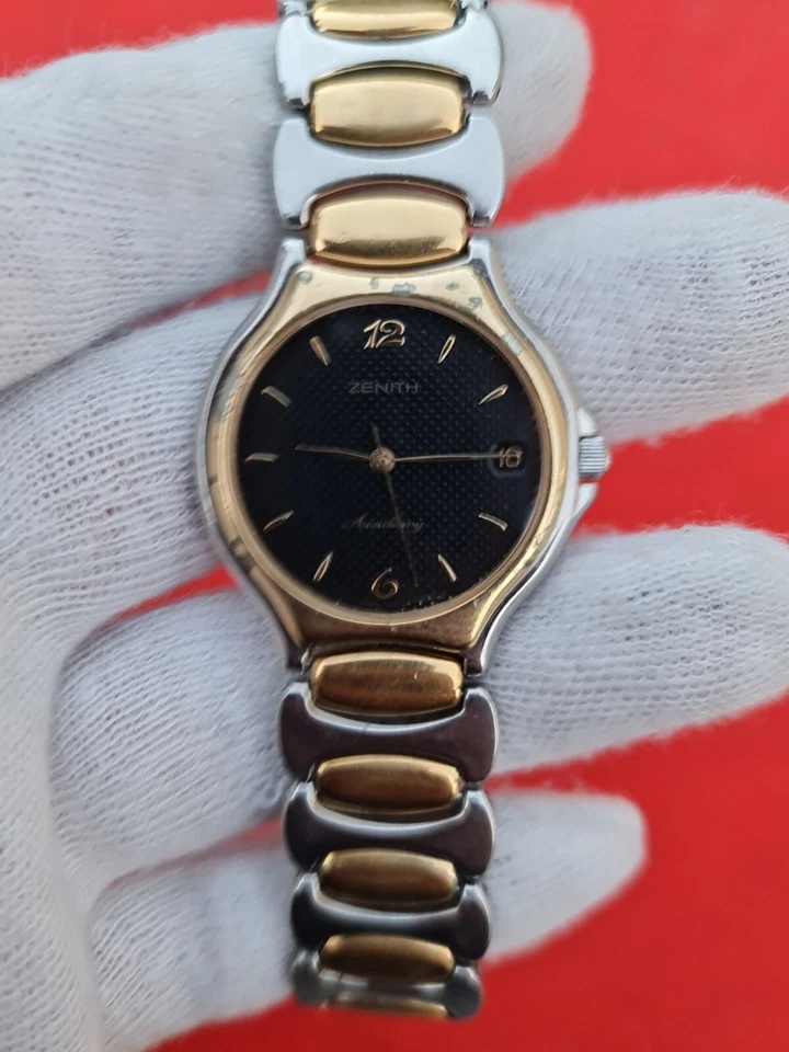 Reloj suizo de cuarzo dorado de 2 tonos Zenith Academy raro vintage Foto 4 de 4