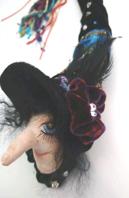 Halloween Witch Brooch  Pin  Handmade Fabric Textile Art Artisan Made New