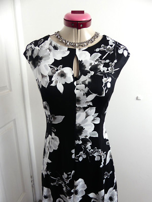 CAPTURE Black White Floral DRESS Size Aus 8 NWT Grey Desk to Dinner Cocktail