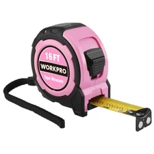 WORKPRO 16FT Pink Tape Measure 1/8 Fractions Easy Read Measuring Tape Belt Clip