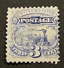 Travelstamps: US Stamps Scott #114 3 Cent Locomotive Mint Original Gum Hinged