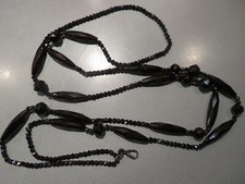 SAUTOIR ancien PERLES JAIS français facetté longueur totale: 154 cm