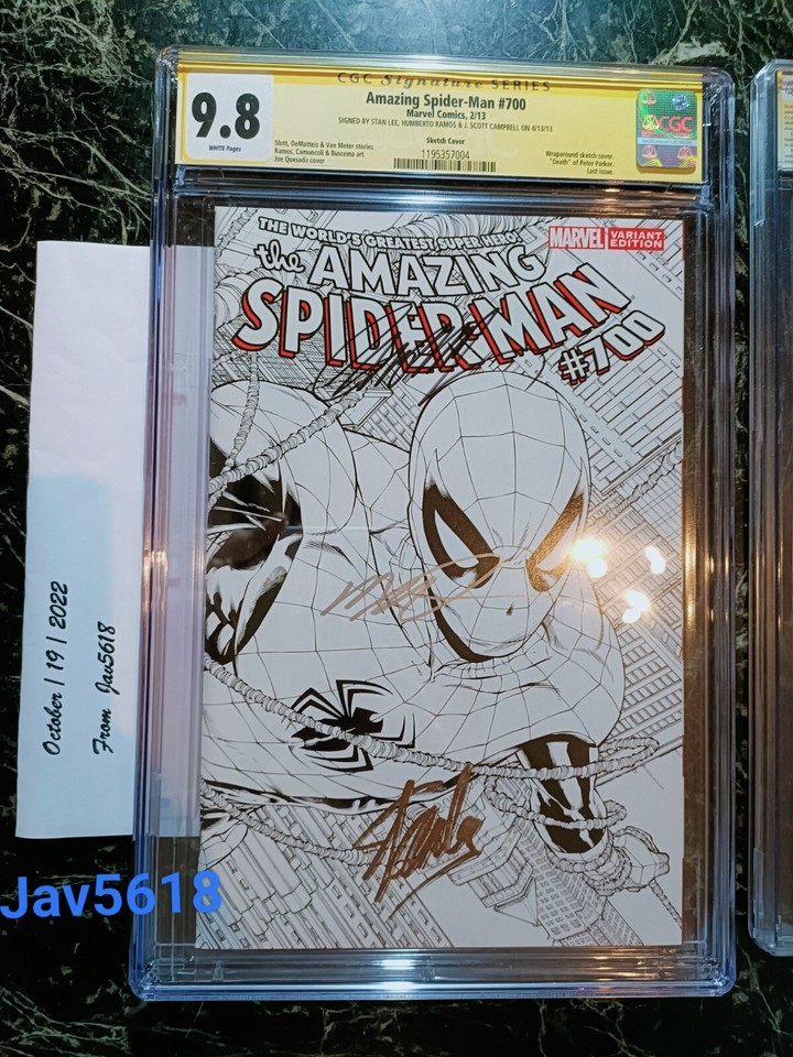 The Amazing Spider-Man # 700 signé par 3 Légendes : Stan Lee, John Romita sr et Humberto Ramos