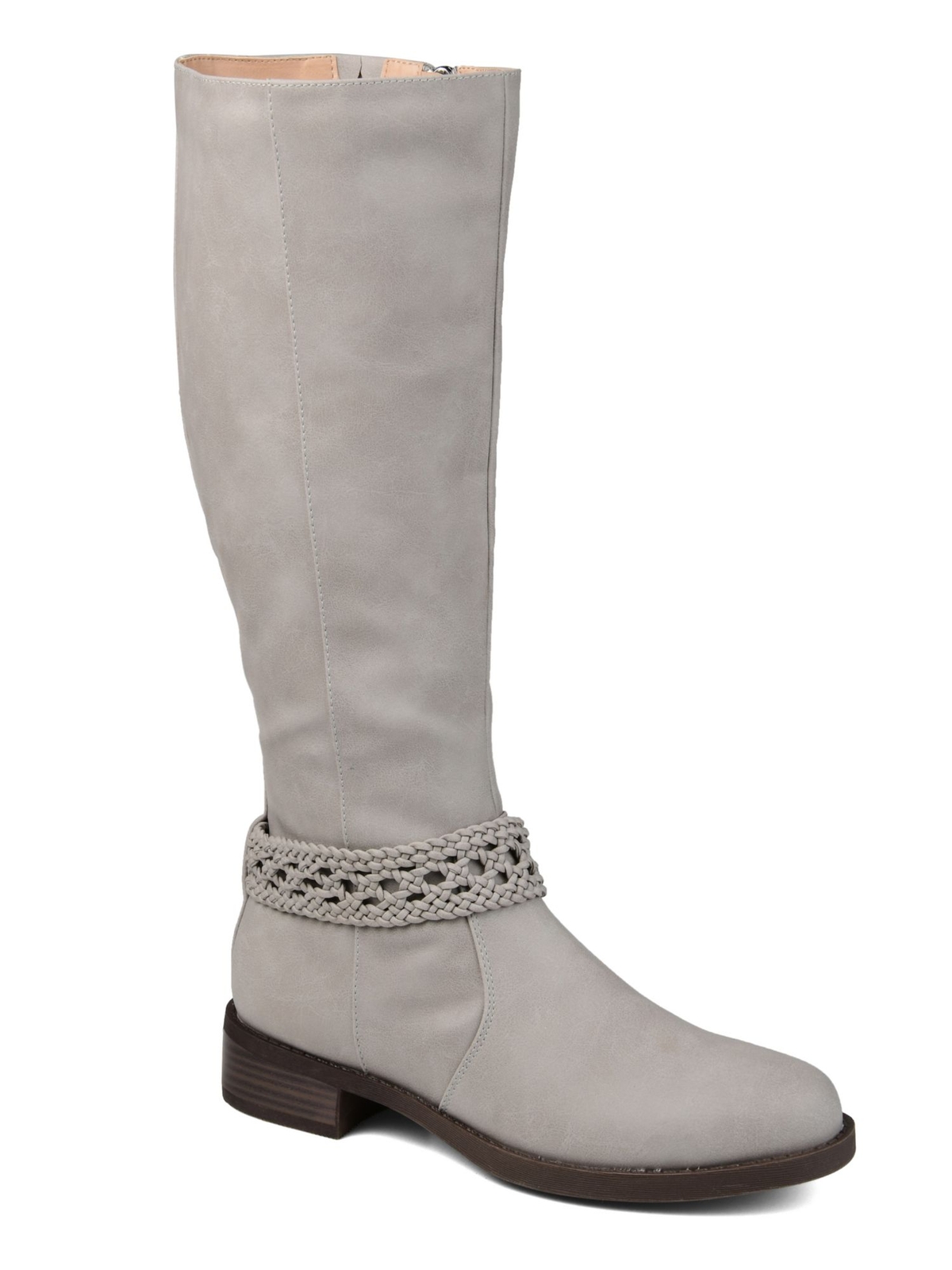 JOURNEE COLLECTION Womens Stone Gray Distressed Stacked Heel Riding Boot 5.5