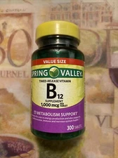 Spring Valley - Vitamin B-12 1000 mcg, Timed Release, 300 Tablet.Exp.09/2029.