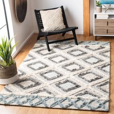Tapis touffeté à la main 100 % laine néo-zélandaise motif boucle et coupe fai...