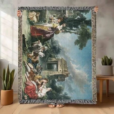 Boucher Fountain Of Love Cotton Woven Blanket Rococo Made USA Baroque Cherub