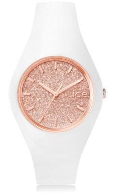 ICE WATCH 001350 ICE glitter White Rose Gold Medium, Silikon Weiß neu  4895164012954