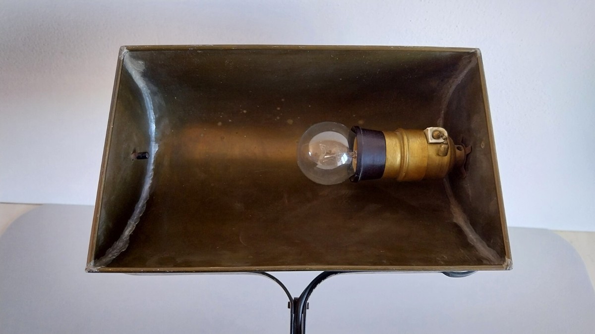 Lampe De Bureau Art Déco Style Notaire/banquier, Métal Argenté, Vintage