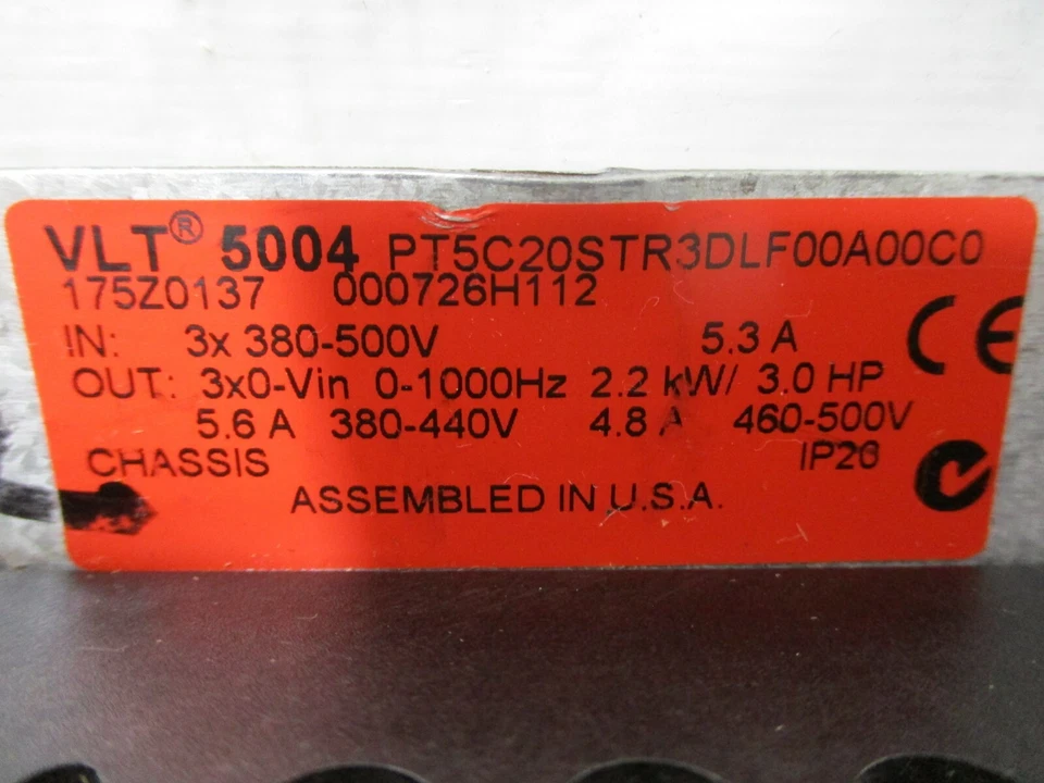Danfoss VLT5004-PT5C20STR3DLF00A00C0 3-HP Inverter Drive 3HP 2.2kW 175Z0137 - Image 4 of 4