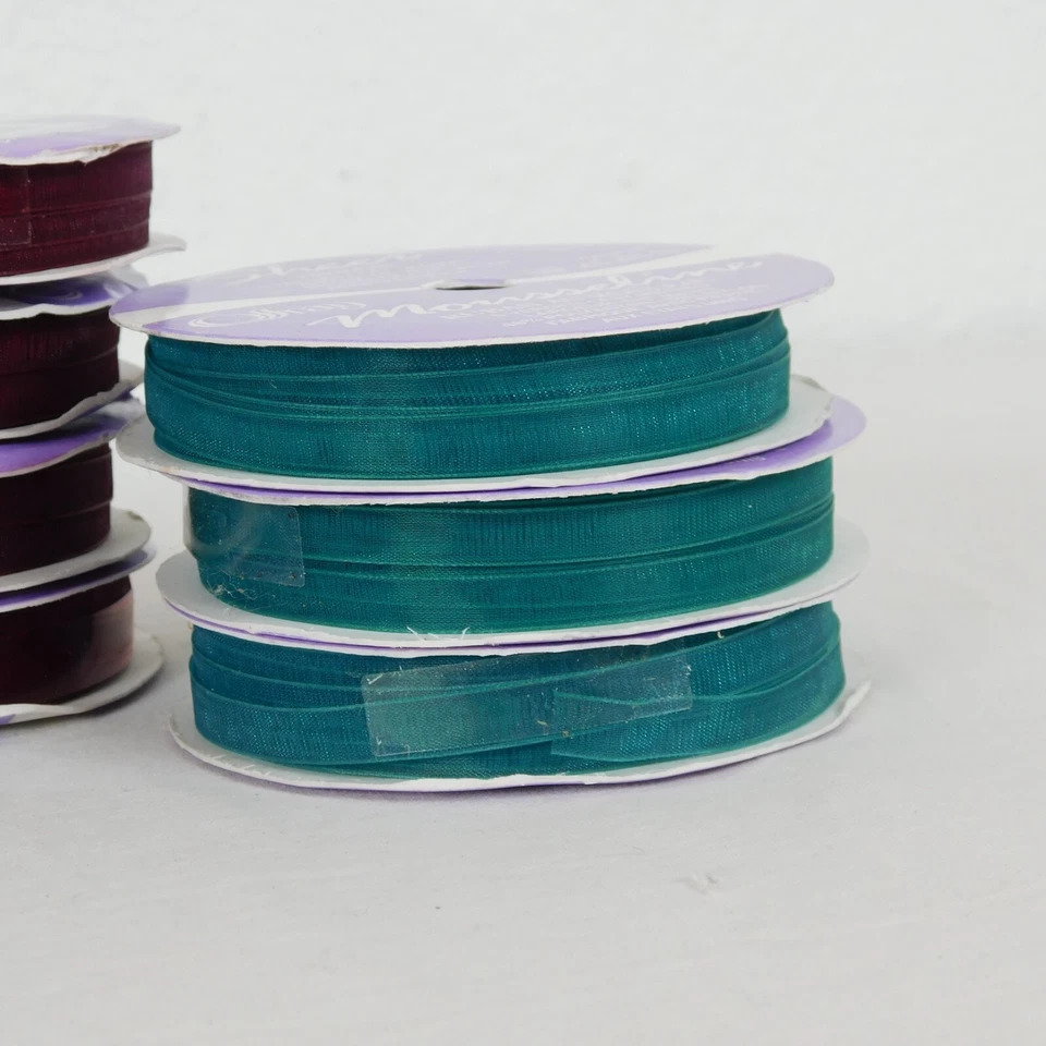 10 Rolls Offray Sheer Ribbon Polyester Nylon Green Purple Maroon 1/4" x 5 Yards - Image 4 of 4