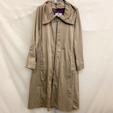 Janska Raincoat Womens L/g Beige Full Zip Pockets Hooded Long Trench Made In Usa