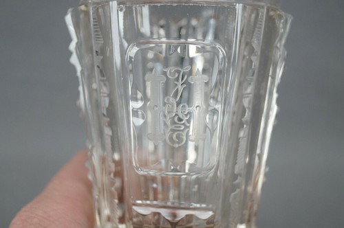 Bohemian Clear Cut Notched Prism Flint Footed Tumbler Spa Glass C. 1850-1860s - Picture 5 of 8