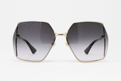 Gucci Sunglasses Women's Square Frame GG0817S 001 Gold 65mm Gray Gradient Lens