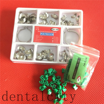 40Pcs Add-On Wedge+100Pcs Dental Sectional Contoured Matrices Matrix Ring Delta