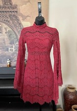 Lulus Bewitching Babe Wine Red Lace Bell Sleeve Dress -Size Small