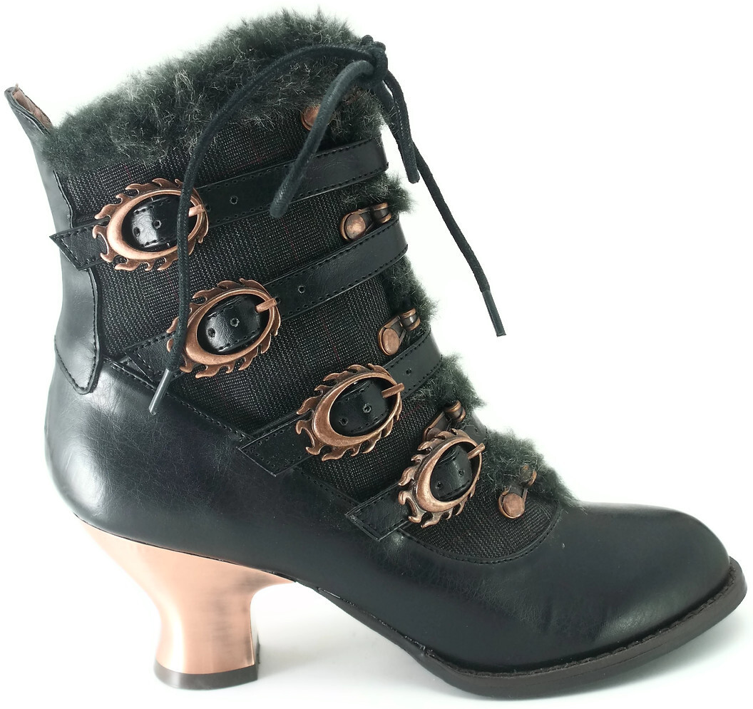 Hades NEPHELE Steampunk Black Vegan Ankle Boots Lace Victorian