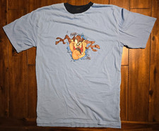 Vtg 90s Taz Looney Tunes T-Shirt XL Feed Me Tasmanian Devil Blue