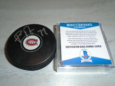 Pierre Turgeon Montreal Canadiens Hockey Puck Autographed Beckett BAS COA 1B