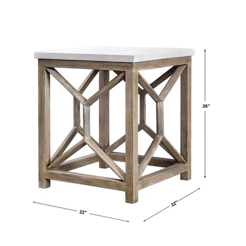 Uttermost Catali 22" Square Wood and Stone Top End Table in Ivory and Oatmeal - Picture 10 of 10
