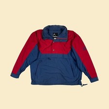 1990s L red/blue windbreaker by HEAD, vintage 90s pullover hooded track jacket