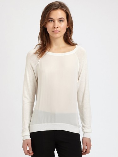 NWT $235 Vince Silk Front Panel Linen Blend Knit Pullover Size XS - Picture 7 of 8