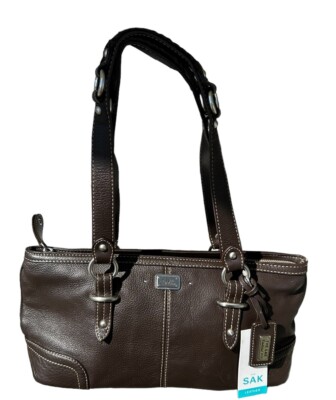 The Sac Tote Handbag in Dark Brown Pebbled Leather Two Handles Zip Top New Tags