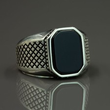 Black Onyx Gemstone 925 Sterling Silver Men's Ring