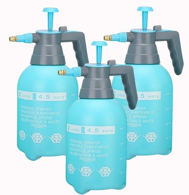3-Pack Manual Pressure Sprayer with Adjustable Brass Nozzle, 2L Handheld Gres...