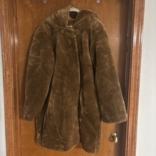Dennis Basso Soft Brown Velvety Faux Fur Hooded Coat sz 1X Made in USA