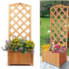 Wooden Garden Planter Plant Flowerpot Box With Trellis Support Patio Lattice