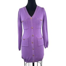 Cider Purple Metallic Cardigan Sweater Dress Knit V-Neck Button-Up Size Medium M