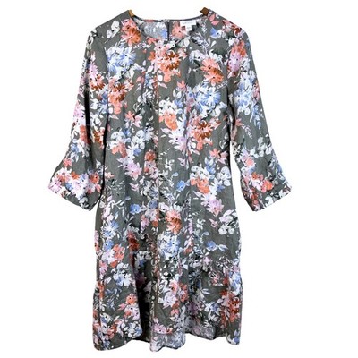 J.Jill Med 100% Linen Fresh Bloom Caraway Green Ruffle Hem Dress Pockets (N645)