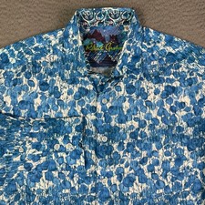 Robert Graham Shirt Mens M Blue Floral Paisley Flip Cuff Geometric Abstract