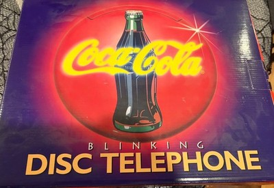 COCA COLA BLINKING DISC PHONE 1995 ORIGINAL BOX NEON LIGHTS MUSICAL RINGER LOGO